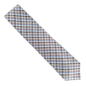 Romario Manzini Collection Men Necktie Tartan Brown Beige Blue 58x3.5 - NWOT